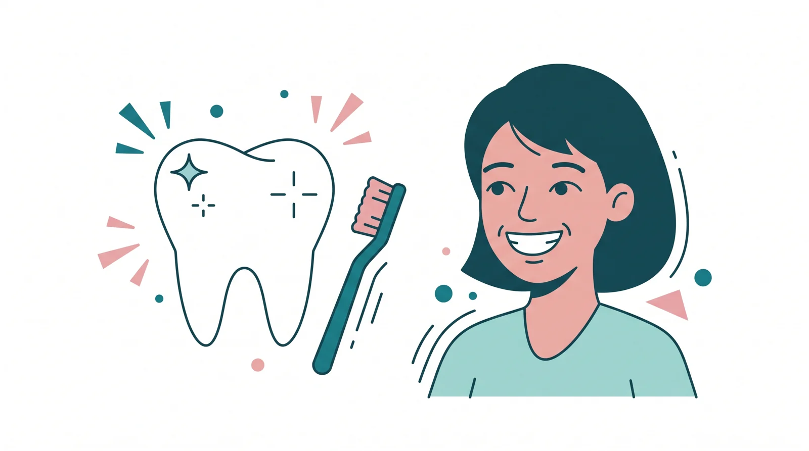 Illustration of a sparkling clean tooth with a toothbrush beside a smiling Malaysian person, representing the cost of teeth scaling