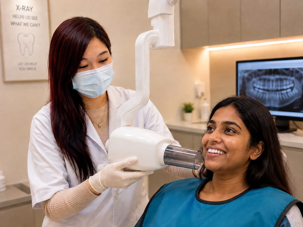 Dentist at FTS Chin Dental taking a dental X-ray for a patient in Likas, Kota Kinabalu