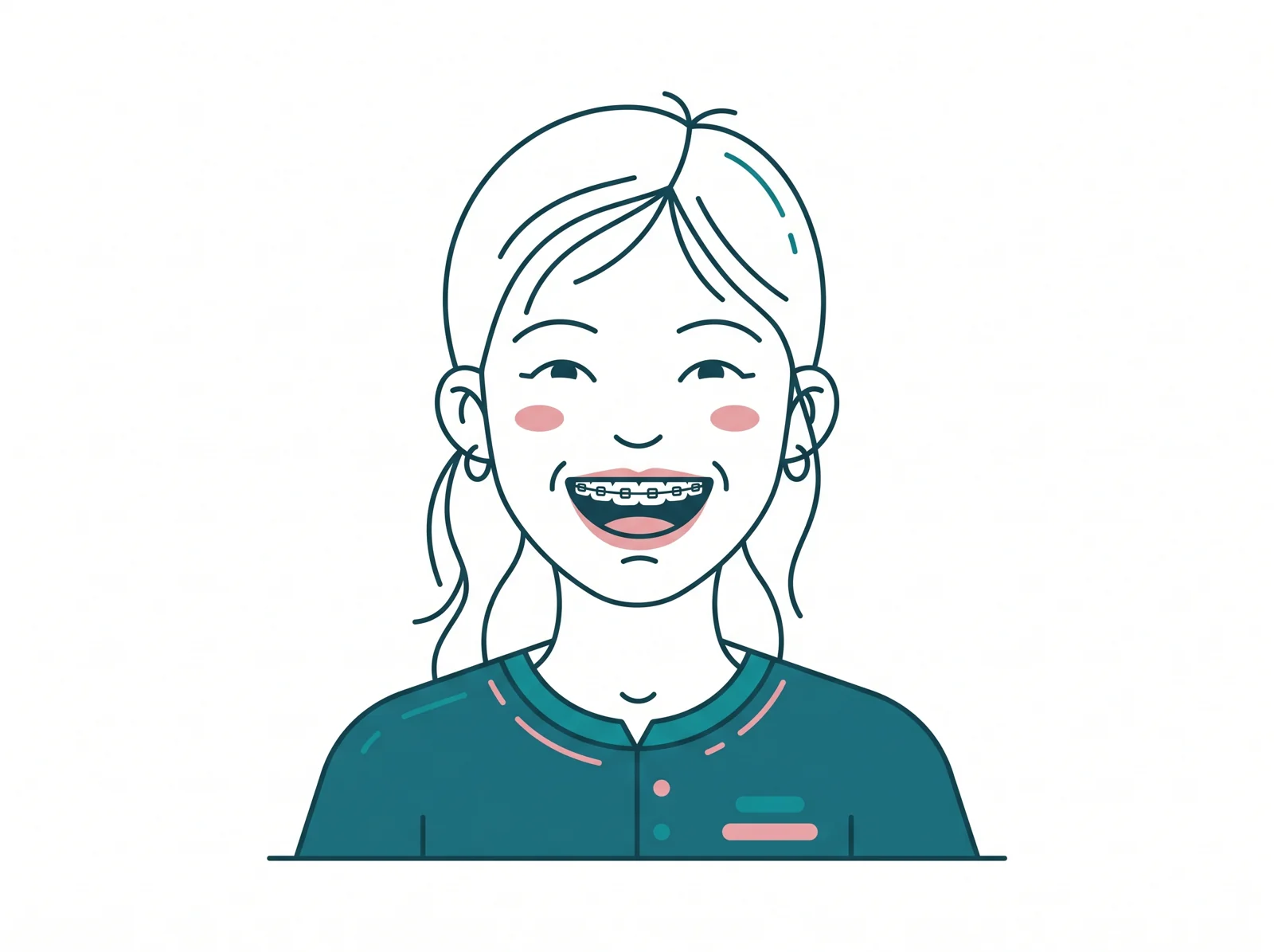 Illustration of a smiling Malaysian teenager wearing dental braces at FTS Chin Dental in Likas, Kota Kinabalu